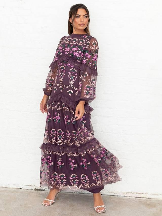 

Прозрачное платье макси с круглым вырезом и рюшами из тюля Maya Deluxe