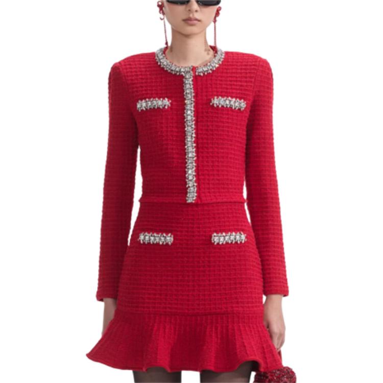 

Текстурированный вязаный кардиган Self-portrait, красный