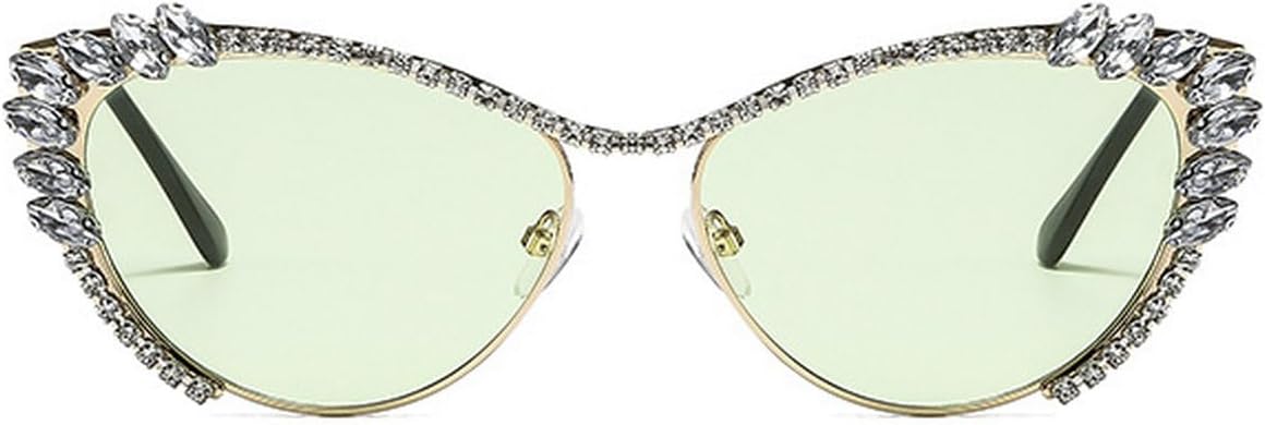 

Солнцезащитные очки Laureles с блестящими стразами в форме «кошачьего глаза» для женщин и мужчин, в винтажном стиле, с металлической оправой и кристаллами, защита от ультрафиолета UV400, Green