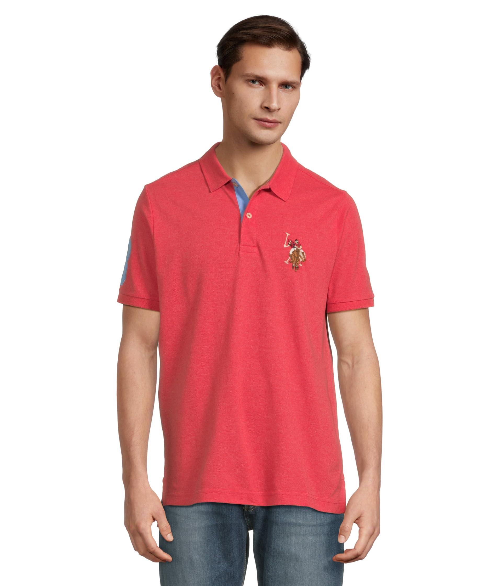 

Поло U.S. POLO ASSN. Multicolor Double Rider Logo Solid Pique Polo, Field Red Heather/Surf Spring