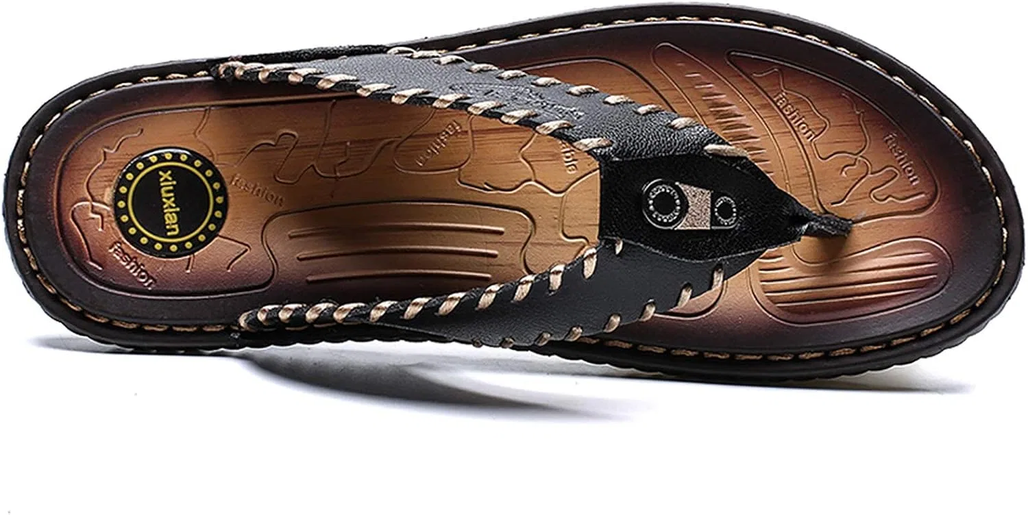 Сандалии мужские из кожи с резиновой подошвой, Black Sandals MXTSH — фото 3