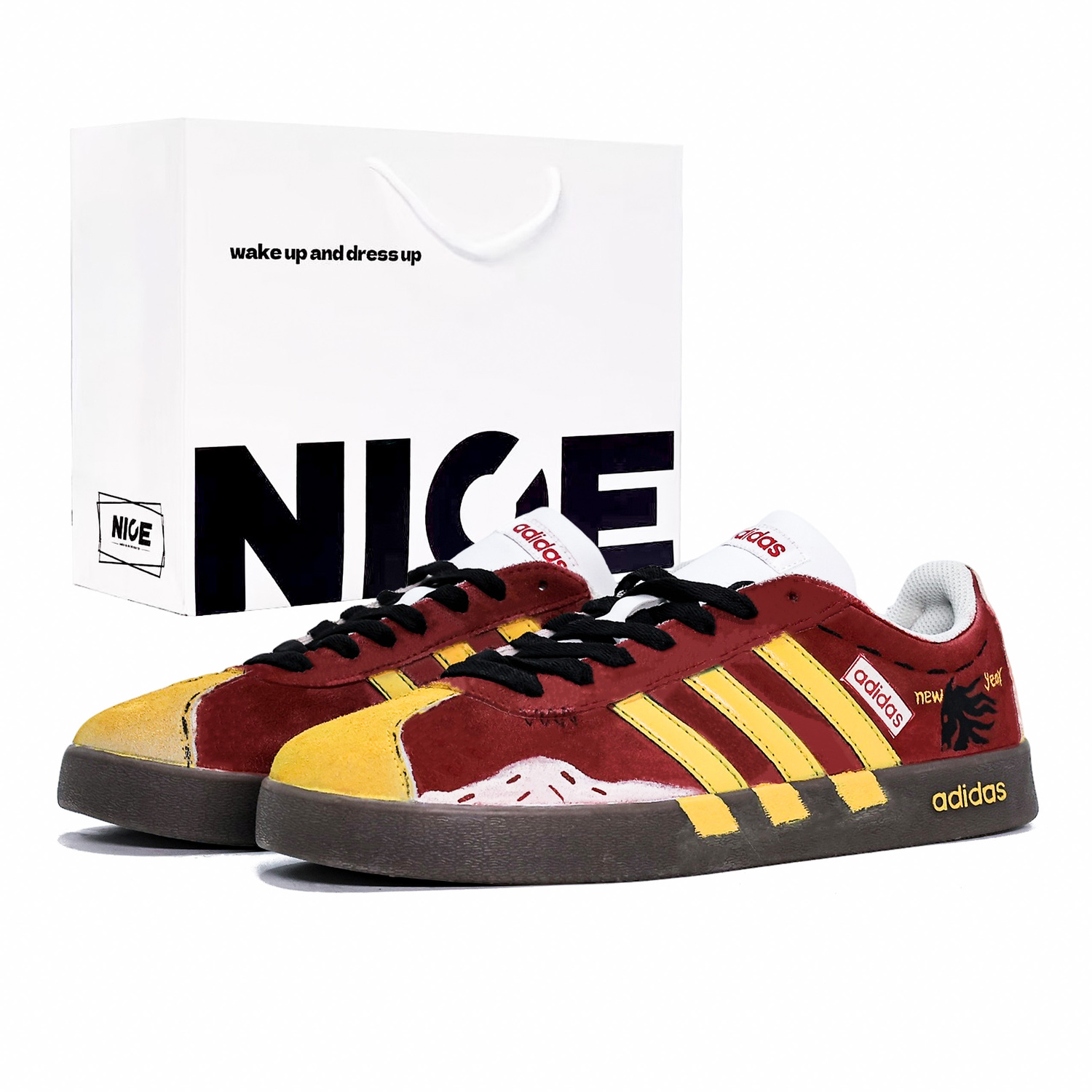 

Adidas Кроссовки VL Court Classic с амортизацией, износостойкие, низкие, в стиле немецкой армии, унисекс, красные и желтые