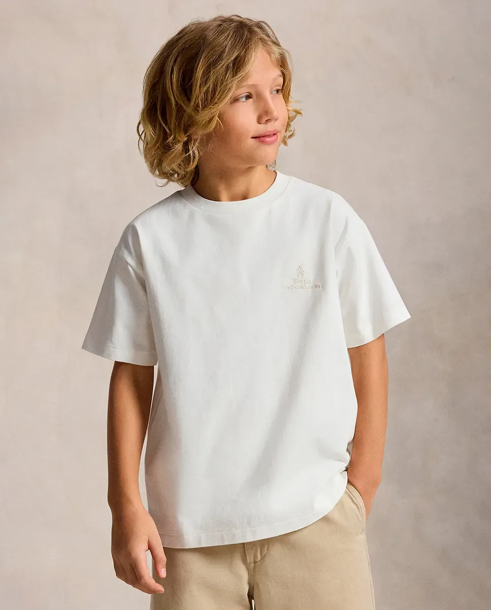 Футболка унисекс свободного кроя с логотипом одного тона из хлопка Polo Ralph Lauren, Blanco Roto