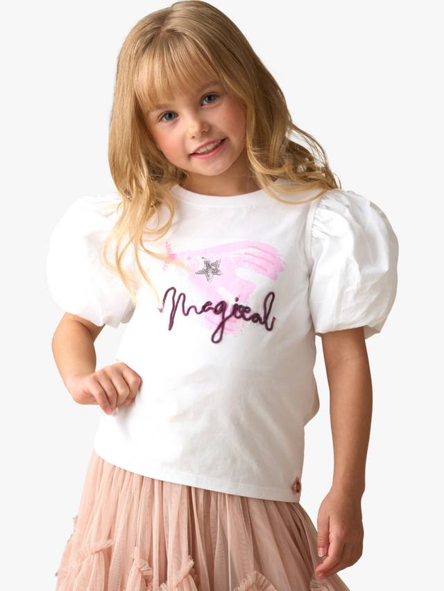 

Детская футболка с вышивкой и пышными рукавами из хлопкового материала Angel & Rocket