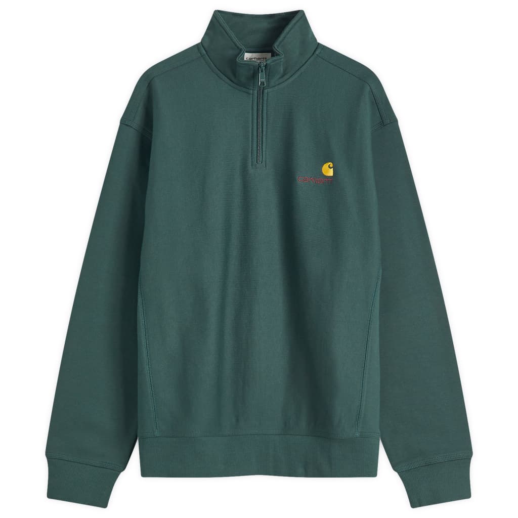 

Свитшот с полузастежкой и надписью American Script Carhartt Wip, цвет conifer