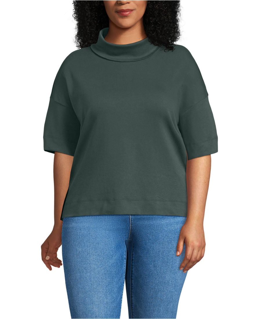 

Водолазка свободного кроя из хлопка супима большого размера с рукавами до локтя Lands' End, Evening forest