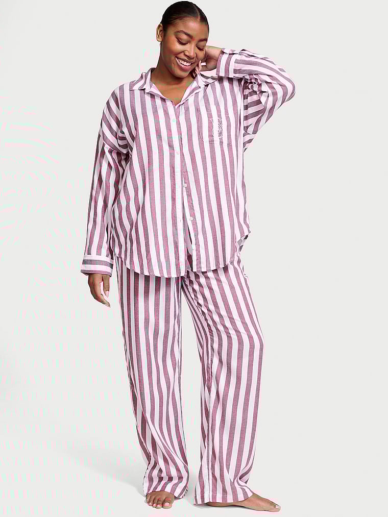 

Длинный пижамный комплект в полоску из модала и хлопка Victoria'S Secret, pink rouge stripes