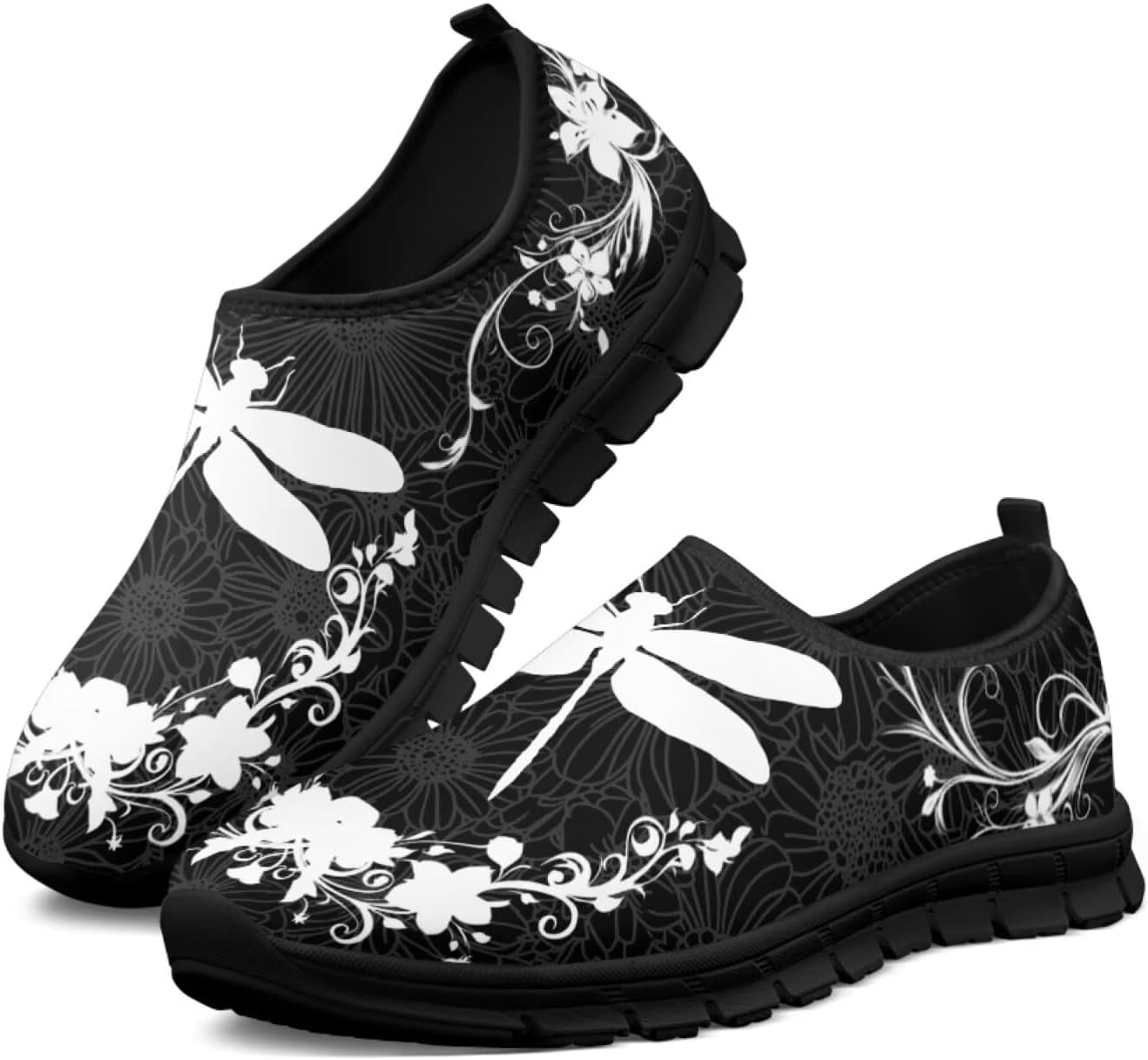 

Кожаные лоферы с принтом бабочки, стрекозы и пчелы, туфли и кроссовки для женщин и мужчин, подходящие для ходьбы и бега Ecaestolph, белый/черный