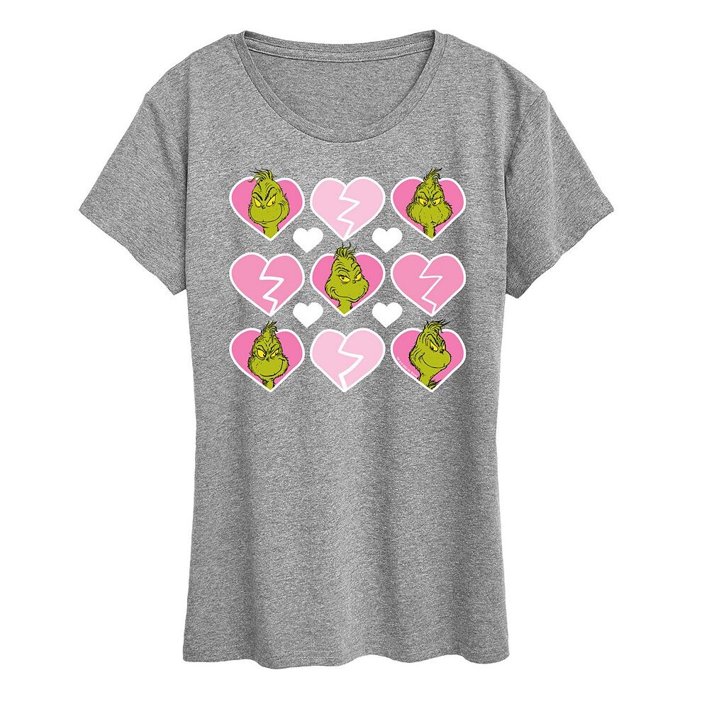 

Женская футболка с рисунком Grinch Broken Heart Grinch Licensed Character, цвет Heather Gray