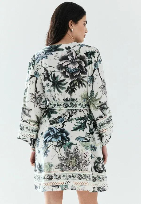 Платье-рубашка Next Tall fit long sleeve mini occasion dress, цвет экрю с цветочным принтом — фото 2