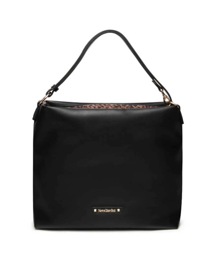 

Черная сумка-хобо с вставкой с животным принтом. Nerogiardini, черный