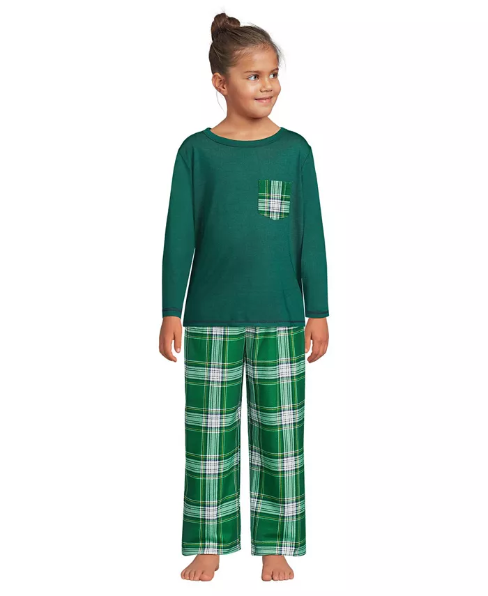 

Большие девочки мягкая джерси топ для сна с карманом Lands' End, зеленый