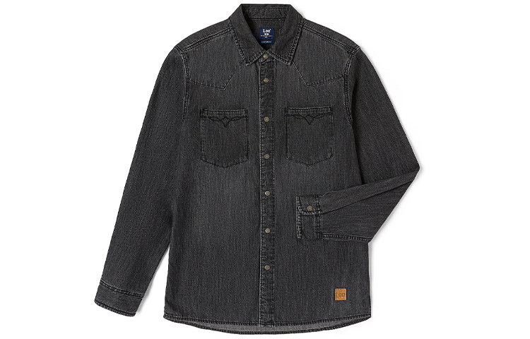 

Lee Рубашка Men's Black Gray Color Pointed Collar Moderate Denim