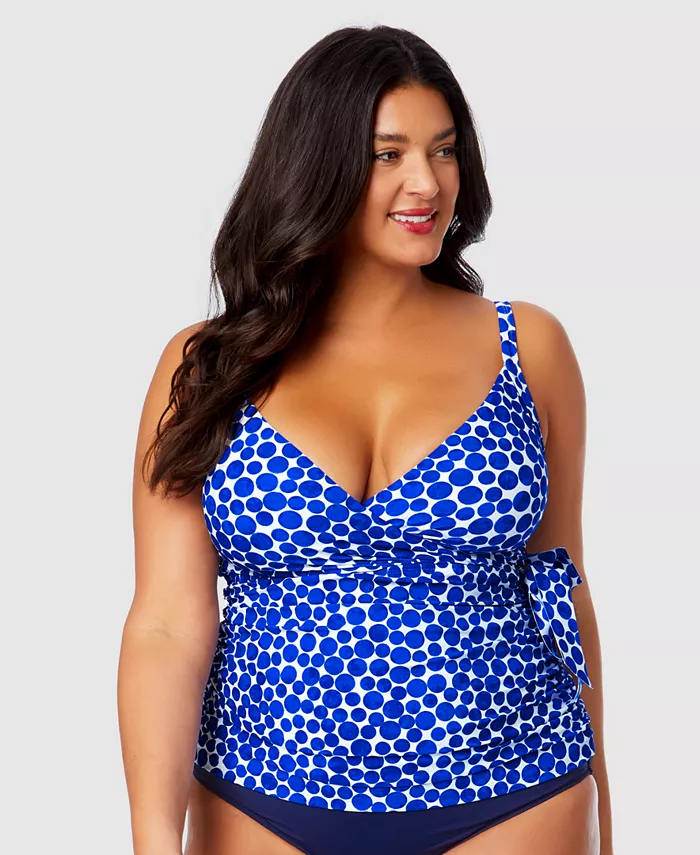 

Топ-танкини с запахом и гороховым принтом из денима Plus Size Anne Cole, мультиколор