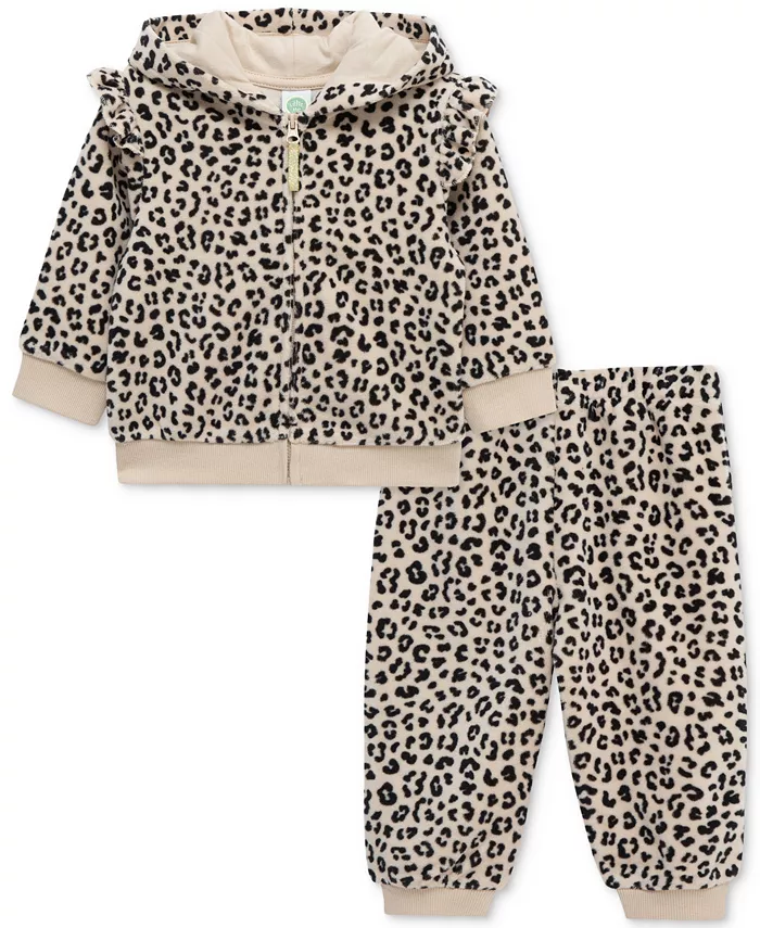 

Детский комплект для девочек: леопардовая худи на молнии и штаны, 2 предмета Little Me, загар/бежевый