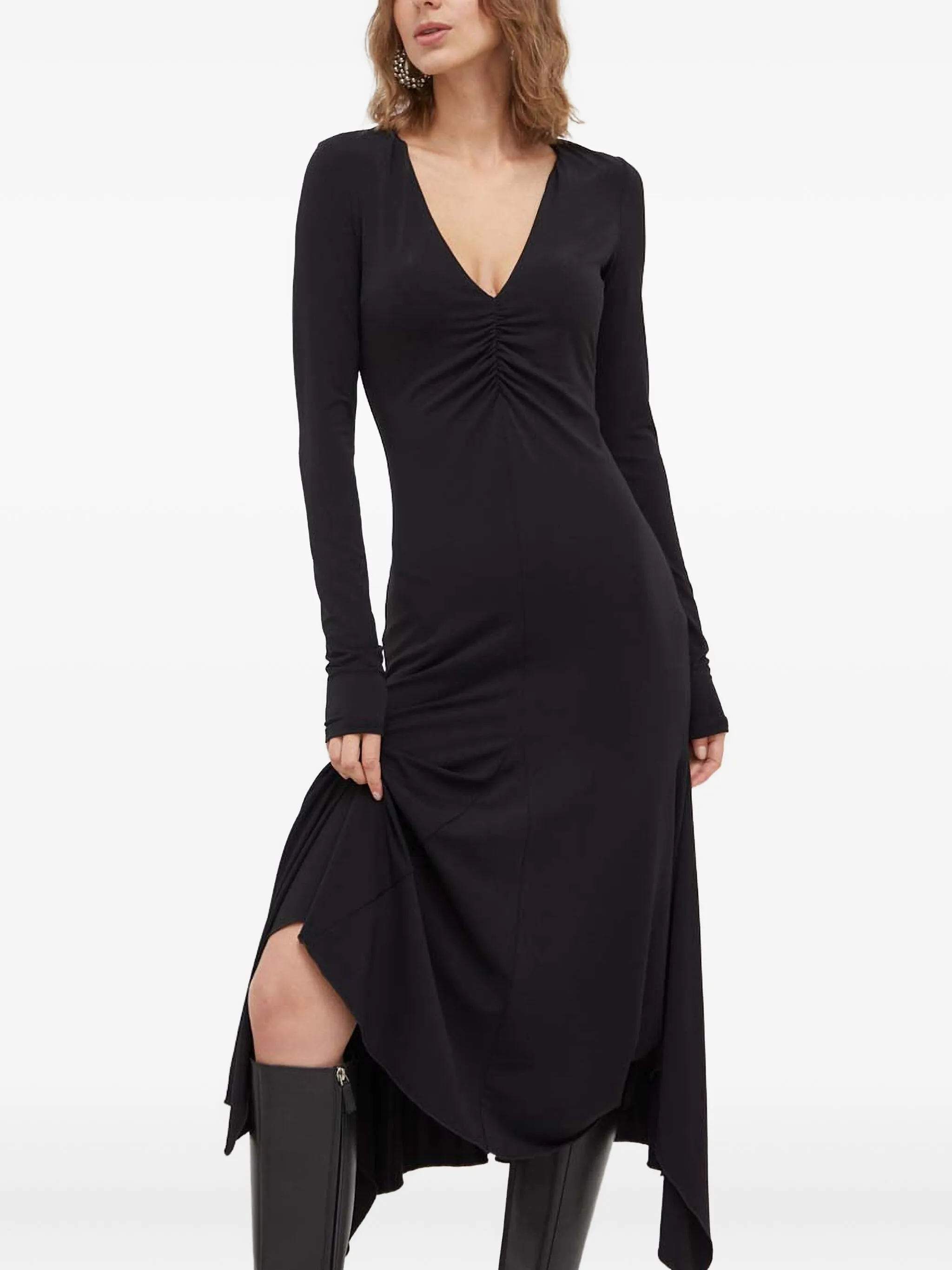 

Платье миди с длинными рукавами и сборками Patrizia Pepe, черный