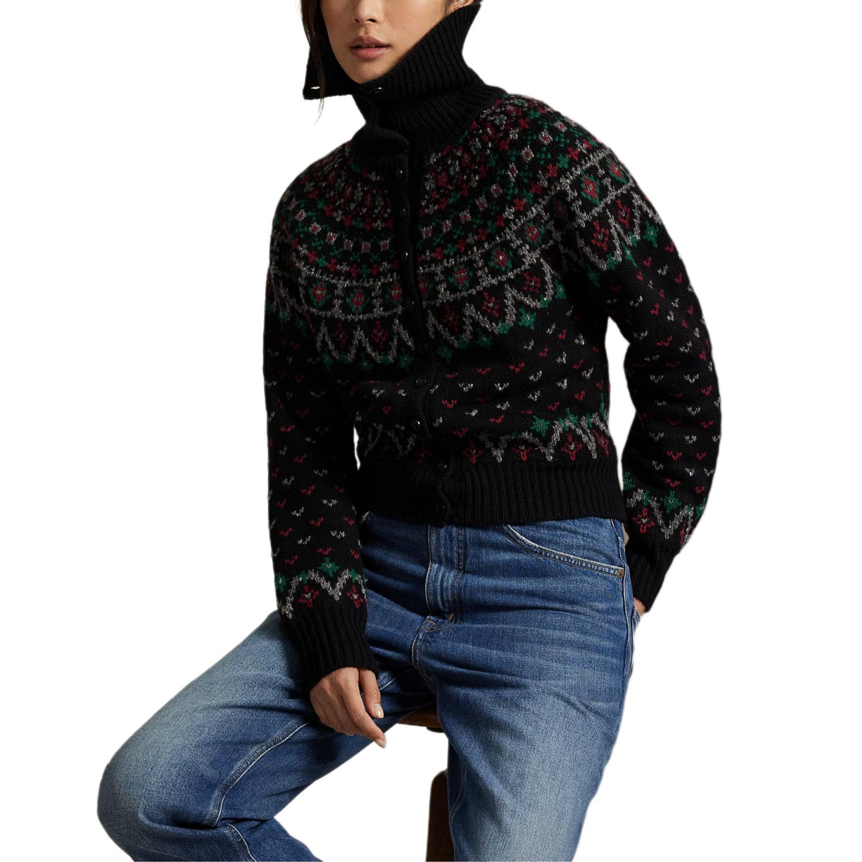 Кардиган в технике фэр-айл Polo Ralph Lauren, черный мультиколор — фото 2