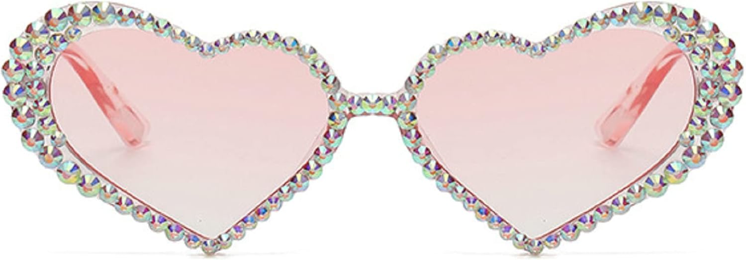 

Сверкающие солнцезащитные очки со стразами, милые солнцезащитные очки в форме сердца для женщин, разноцветные солнцезащитные очки с кристаллами и бриллиантами mincl, Pink