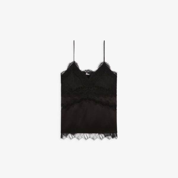 

Шелковый топ на бретельках с кружевной отделкой The Kooples, черный