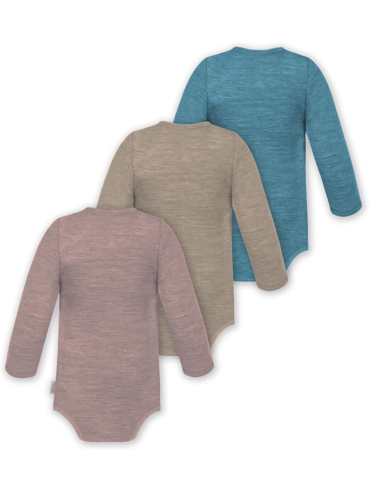 Normani Outdoor Sports Комплект из 3 детских боди из мериносовой шерсти с длинными рукавами, цвет Окленд, синий/бежевый/розовый — фото 2