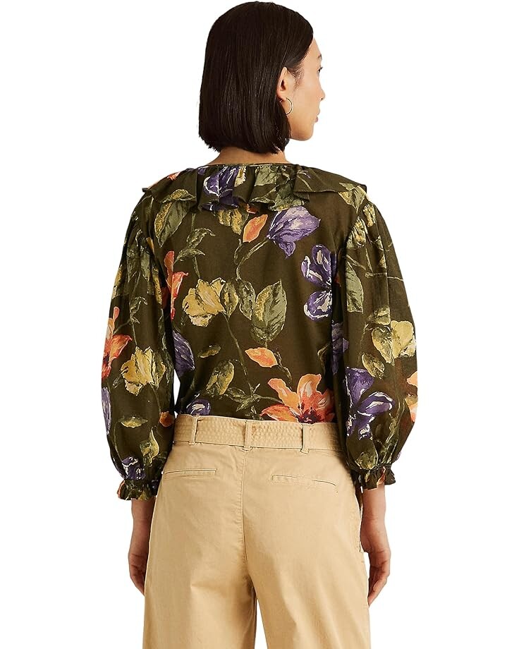 

Блуза LAUREN Ralph Lauren Floral Cotton Voile Blouse, цвет Olive Multi