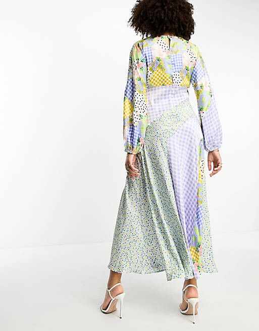 

Атласное платье миди со швами и принтами ASOS DESIGN