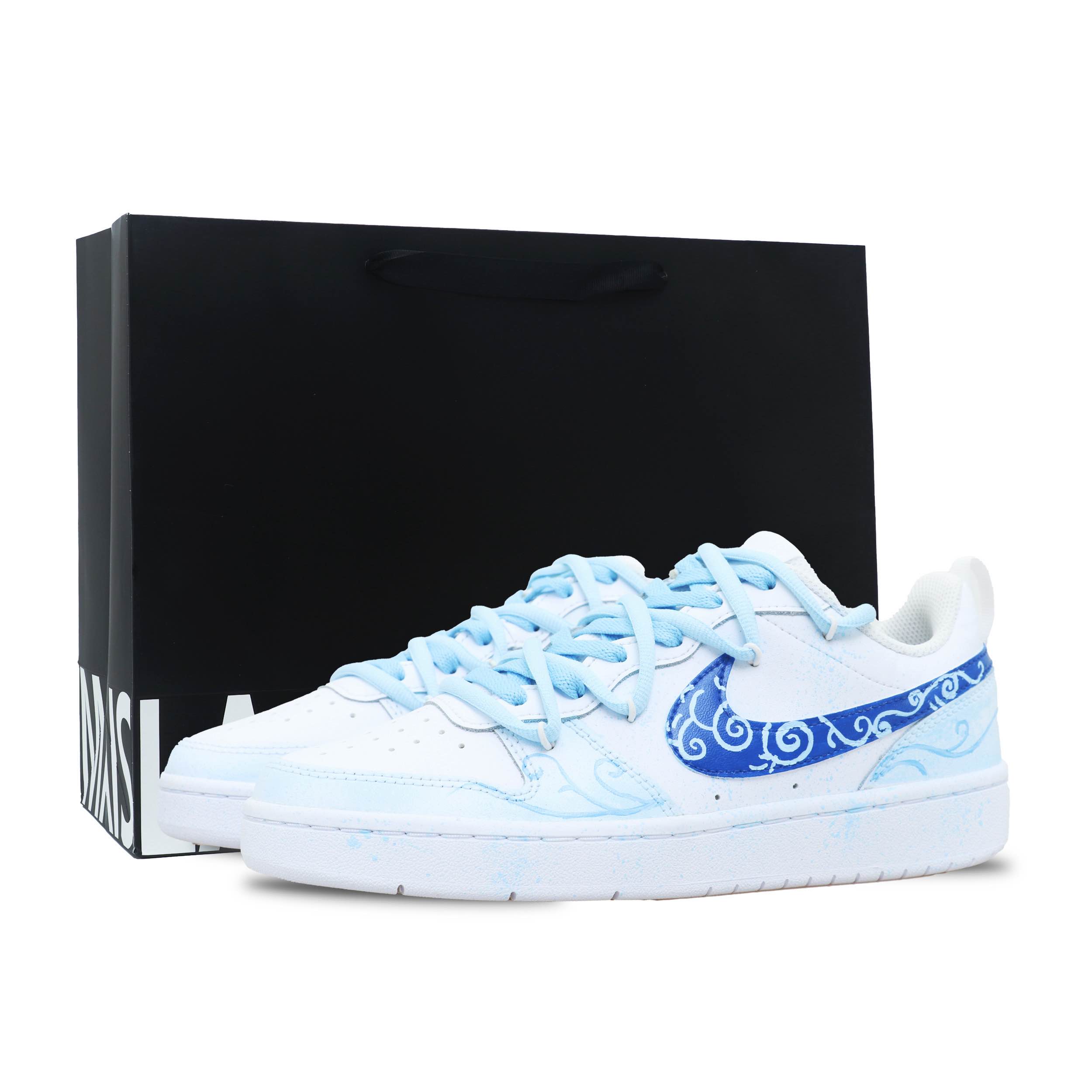 

Nike Court Borough Low 2 дышащие низкие детские повседневные кроссовки White Blue для подростков