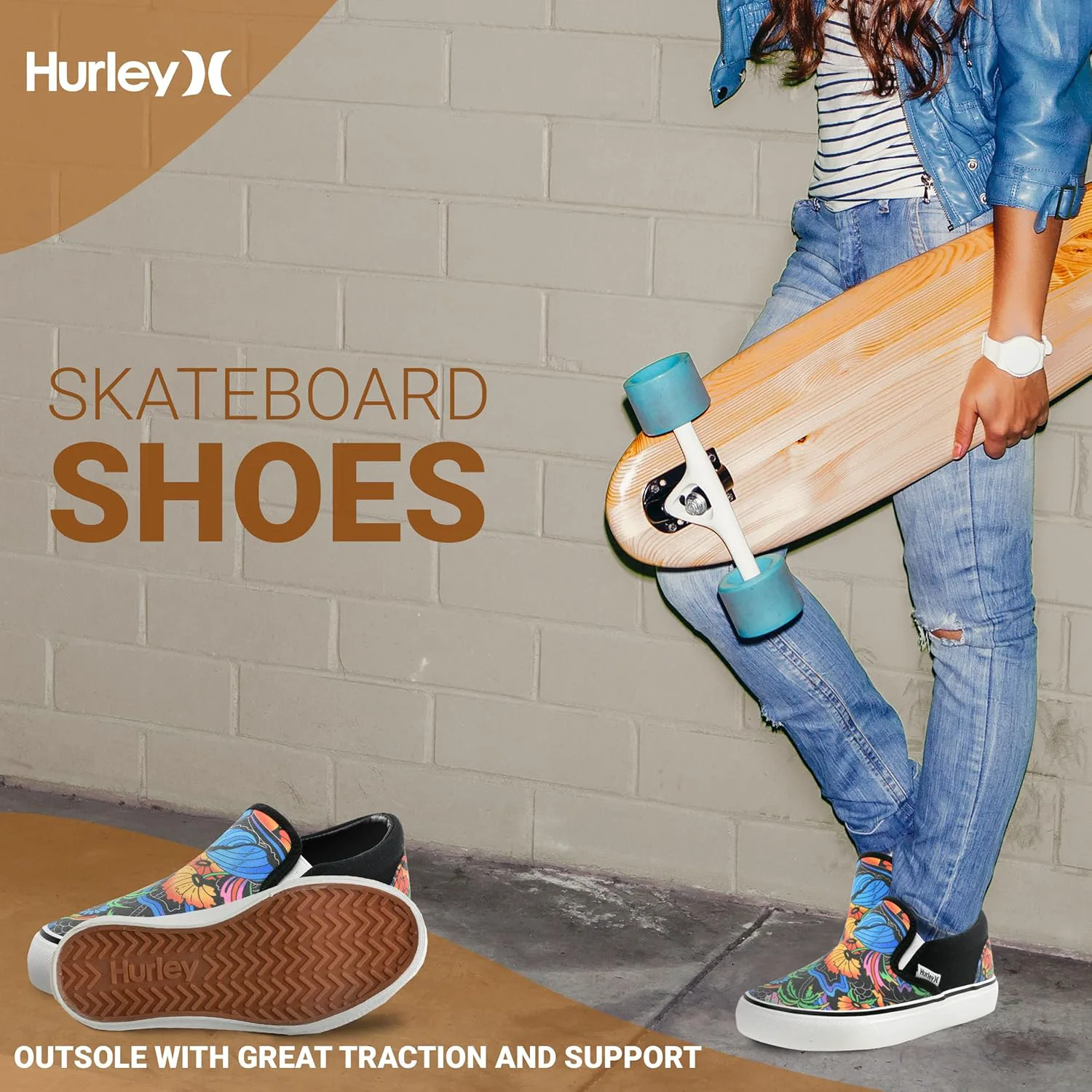 Детские слипоны Hurley из холщовой ткани для скейтбординга для мальчиков и девочек - легкие низкие кроссовки для скейтбординга для детей — фото 2