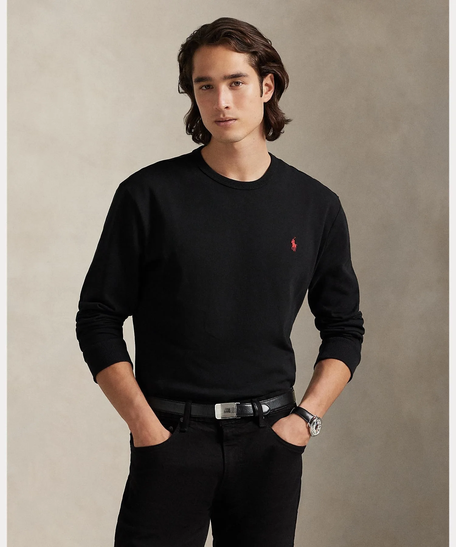 Мужская футболка с длинным рукавом Classic Fit POLO RALPH LAUREN чёрная
