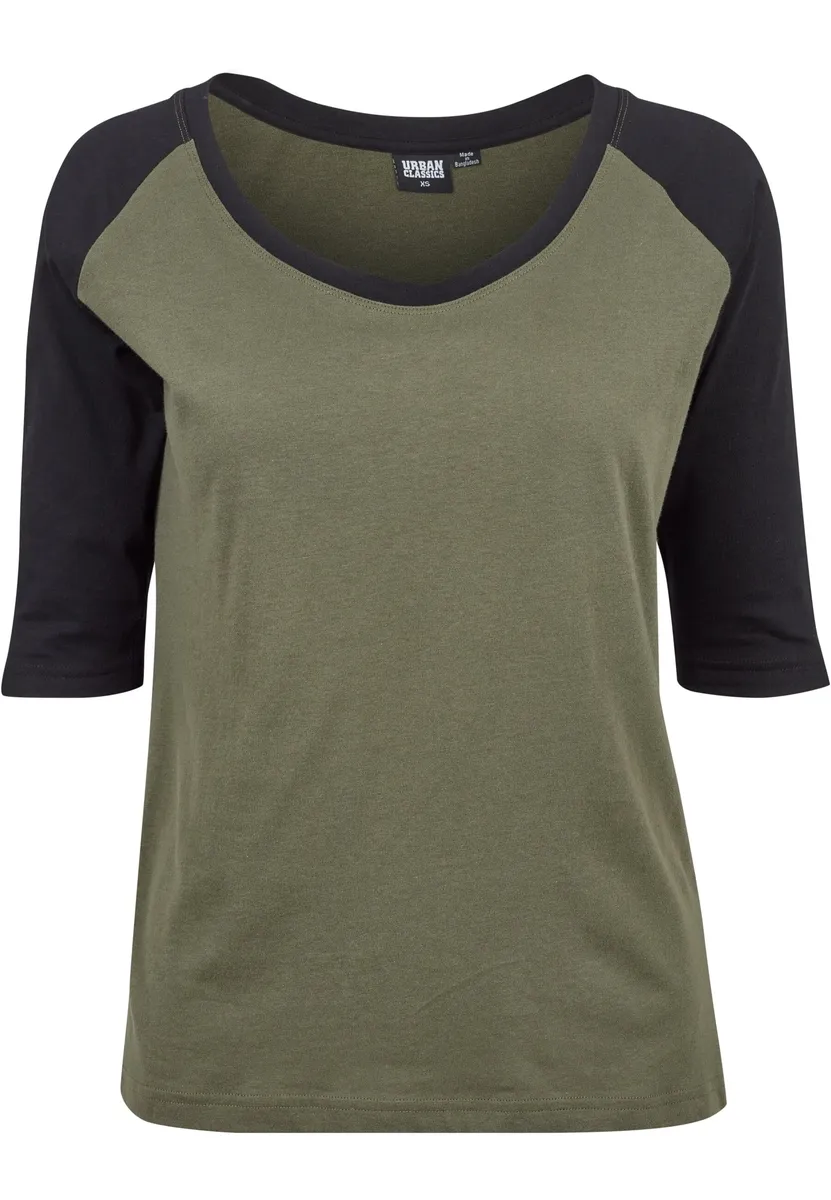 

Рубашка с короткими рукавами URBAN CLASSICS " Urban Classics Women's Ladies 3/4 Contrast Raglan Tee", черный