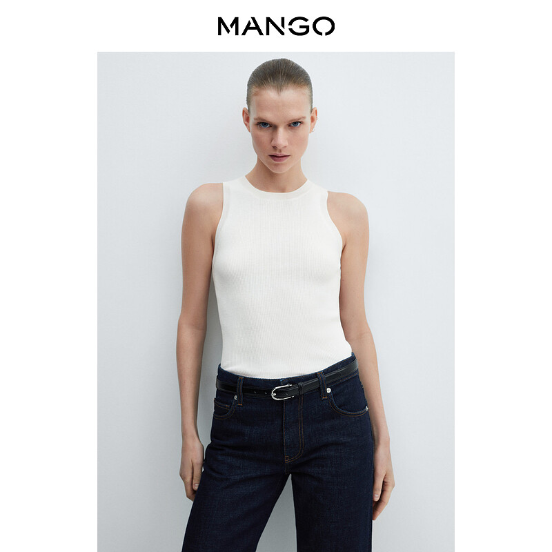 

Женская майка Mango трикотажная с круглым вырезом, зеленый