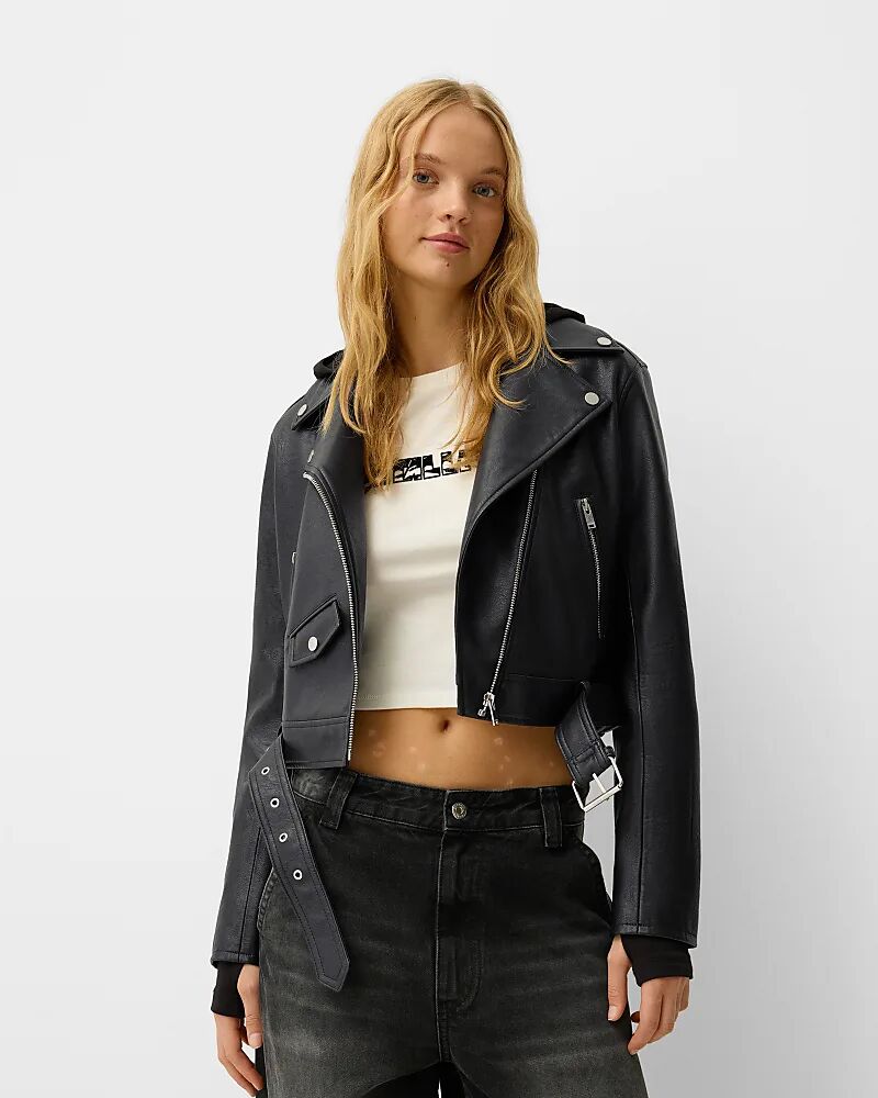 

Байкерская куртка Bershka из искусственной кожи черного цвета
