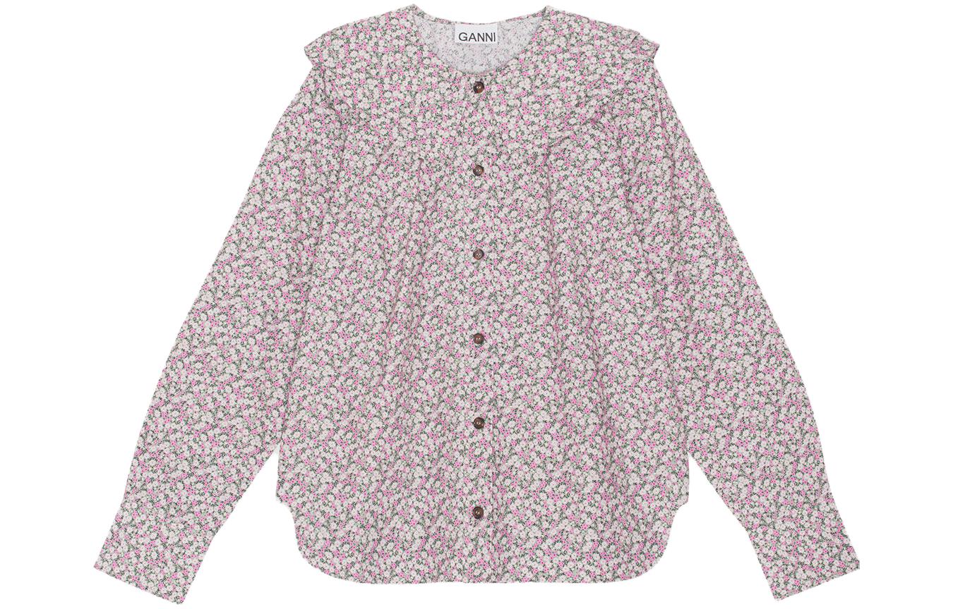 

Рубашка из органического хлопка с цветочным принтом GANNI, серый