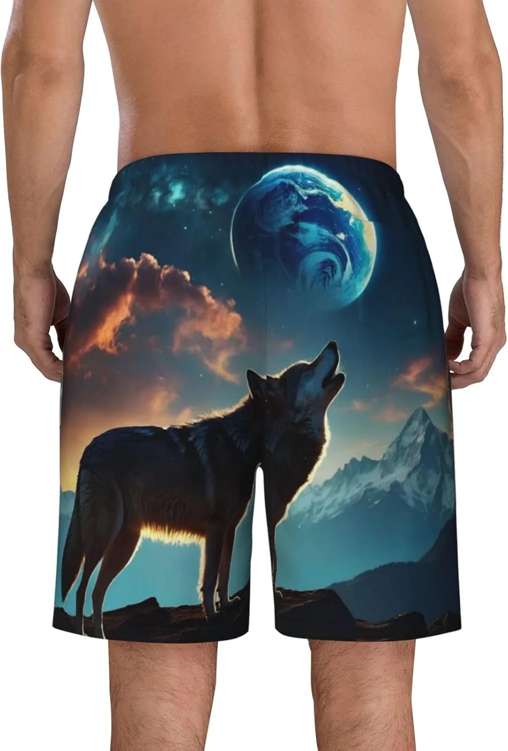 Мужские пляжные шорты Wolf Predator, мужские плавки, пляжные шорты с карманами, купальники Generic, черный — фото 4