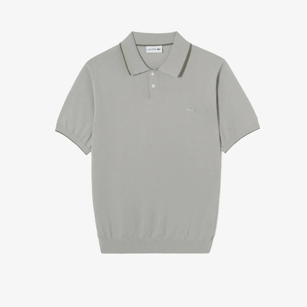 Мужской поло свитер с коротким рукавом из бумажной пряжи Lacoste
