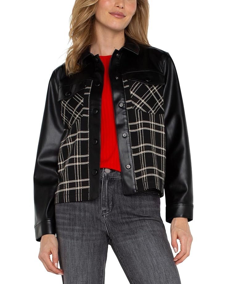 

Куртка Liverpool Los Angeles Shirt Jacket with Blocking Windowpane Plaid Knit, цвет Black Oatmeal Windowpane