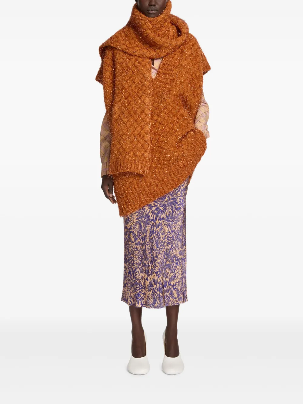 Вязаный шарф с эффектом металлик Dries Van Noten, оранжевый — фото 2