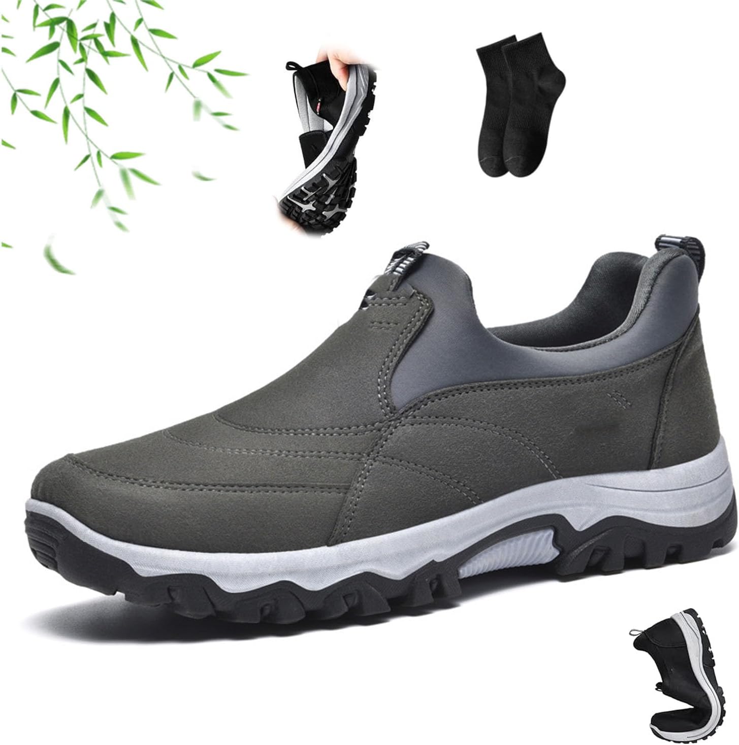 

Мужские комфортные дышащие ортопедические кожаные туфли для ходьбы и походов NoworFewer, мужские тапочки-лоферы без шнурков с ортопедической подошвой и противоскользящей подошвой для пожилых, серый