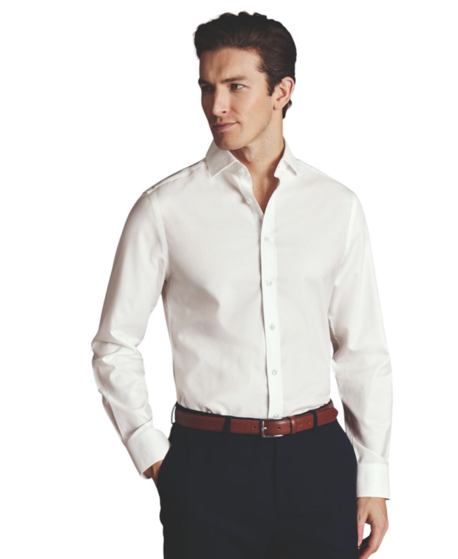 

Мужская приталенная рубашка из саржи цвета слоновой кости Charles Tyrwhitt, Ivory