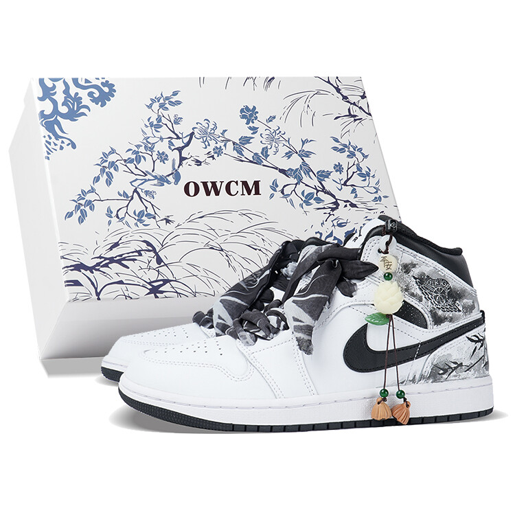 

Кроссовки Air Jordan 1 Vintage Basketball Shoes Men Mid-top Black/white, черный/белый
