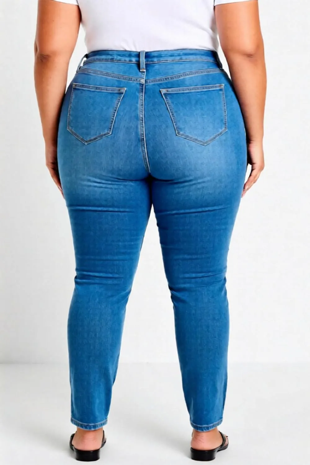 Женские джинсы скинни на высокой талии Blue Wash, Stretch Denim, Plus Size — фото 2