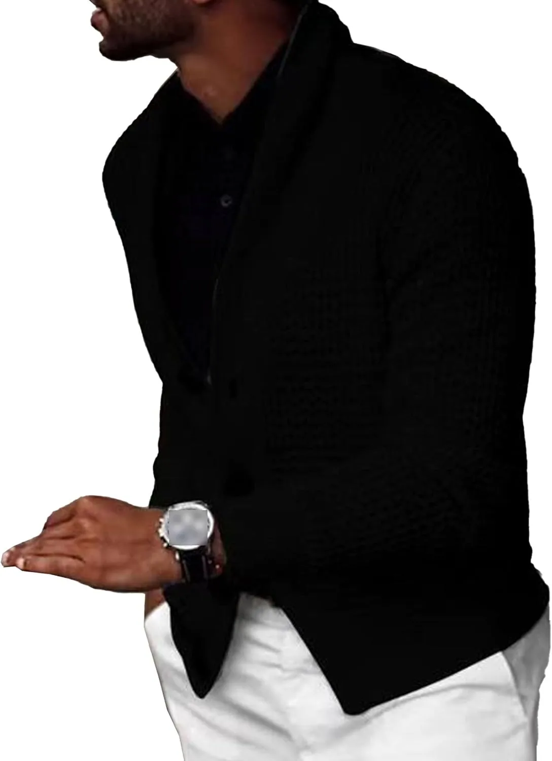 

Кардиган с воротником-шалью и пуговицами, шерстяной, кабельная вязка, slim fit