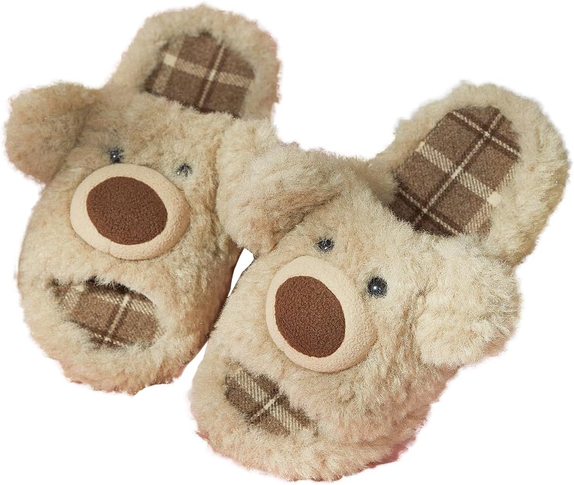 

Меховые тапочки с медведем для женщин и мужчин, утепленные флисом зимние тапочки, милые домашние туфли для дома и улицы Yafirgeer, бежевый