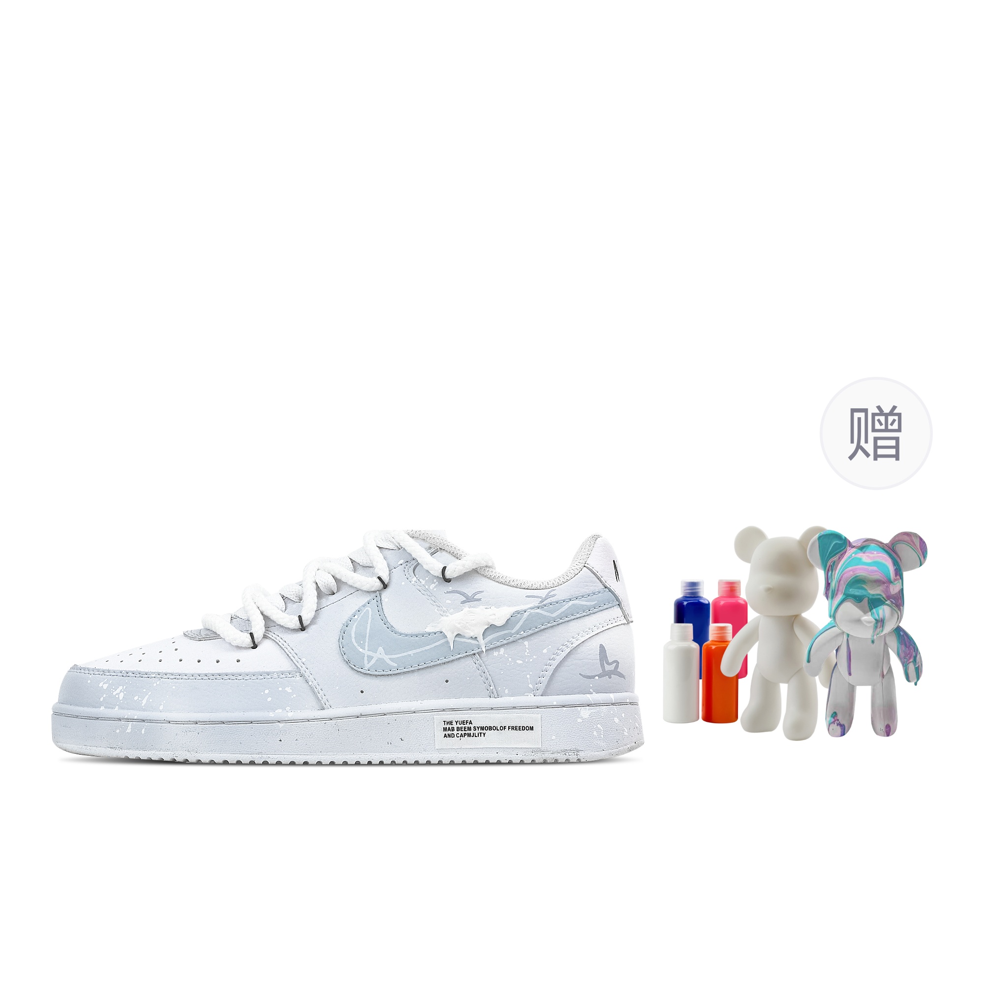 

Nike Кроссовки для скейтбординга Court Vision 1 Frost Feather Wave, Fluid Bear, износостойкие, низкие, мужские, цвет белый, синий