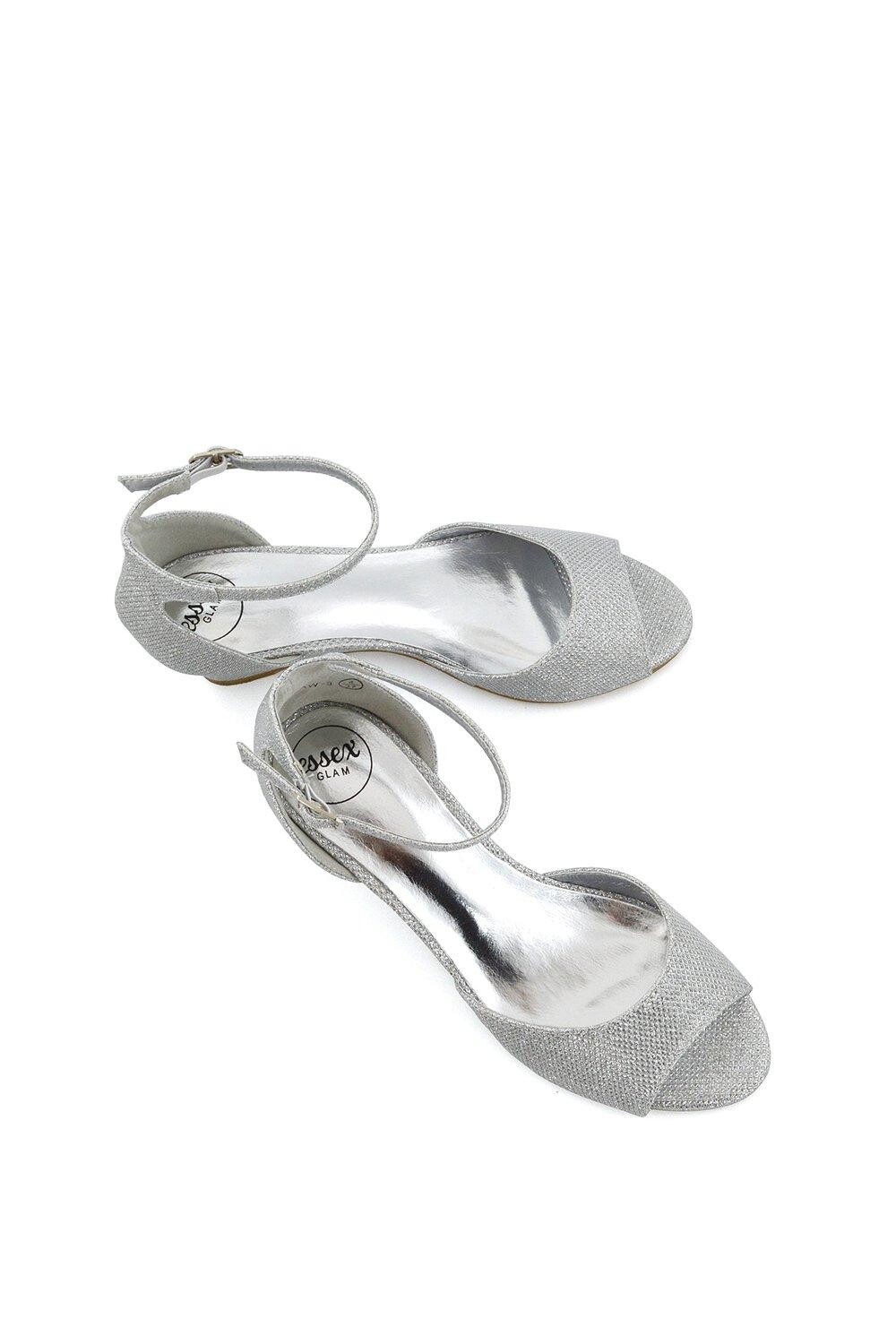 Босоножки на средней танкетке 'Lottie' Peeptoe XY London, серебро — фото 3