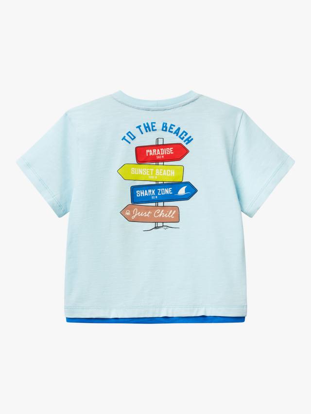 Детская футболка с принтом из хлопка Benetton, Light Blue Powder — фото 2