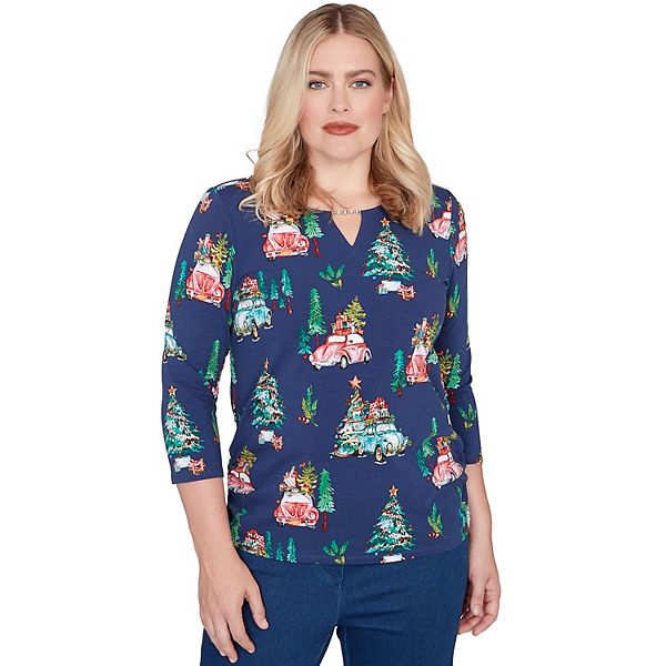 

Женский топ с v-образным вырезом и принтом в виде рождественской елки Alfred Dunner