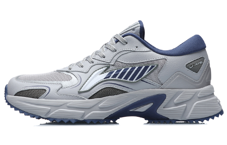 

LINING Лининг Амортизирующие, противоскользящие, износостойкие, дышащие и легкие низкие кроссовки для бега унисекс серо-голубые - сине-серые + 1 пара носков (случайный цвет)