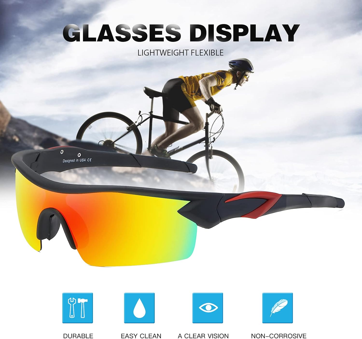 

Спортивные поляризованные солнцезащитные очки Bevi Sports для мужчин и женщин, для бега, велоспорта, рыбалки, гольфа, бейсбола, вождения, TR90 UV400 100 CLASSIC, Black Frame/Orange Yellow Green Lens