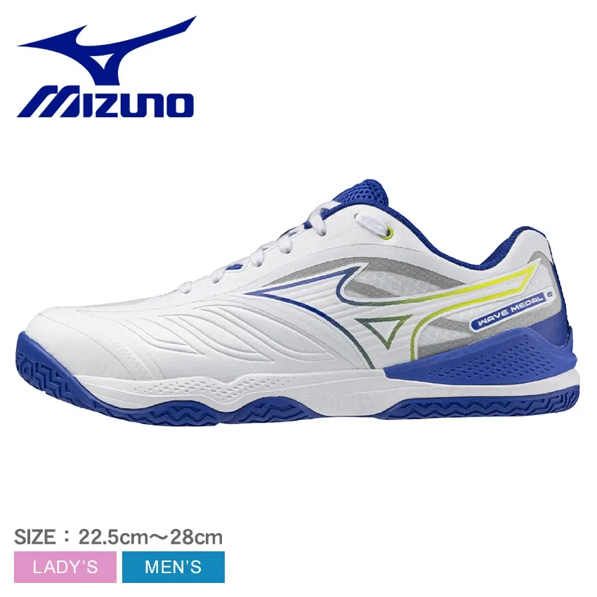 Кроссовки для настольного тенниса «Wave Medal 8 Wide» от Mizuno, White X Blue X Yellow